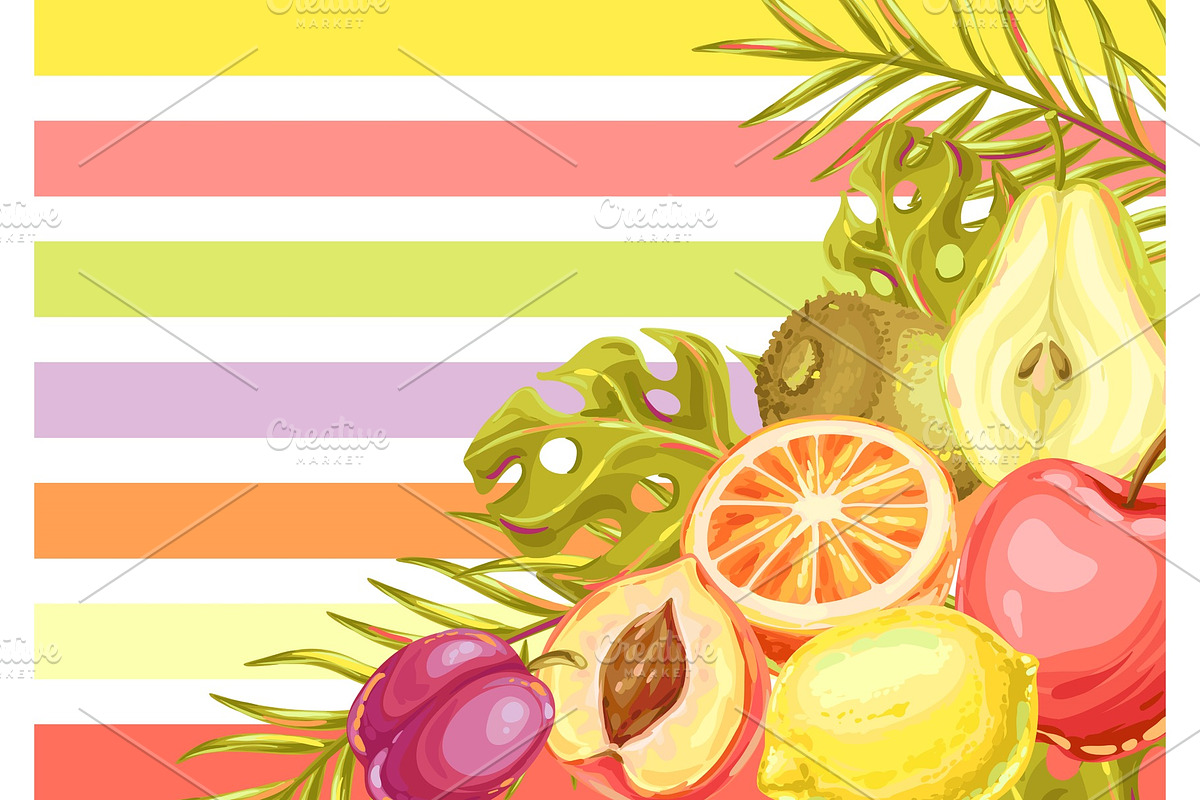 Background with ripe fruits and palm in Illustrations - product preview 8