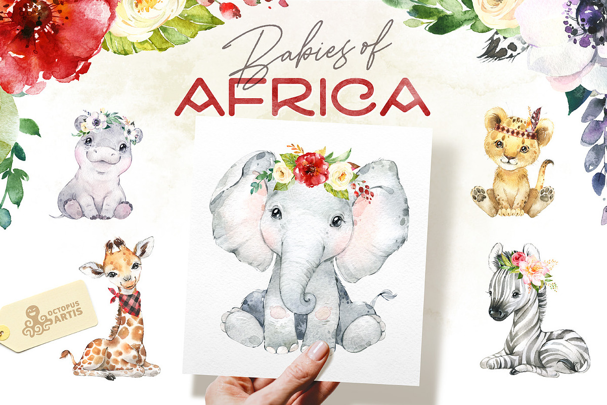 Babies of Africa. Watercolor Set in Illustrations - product preview 8