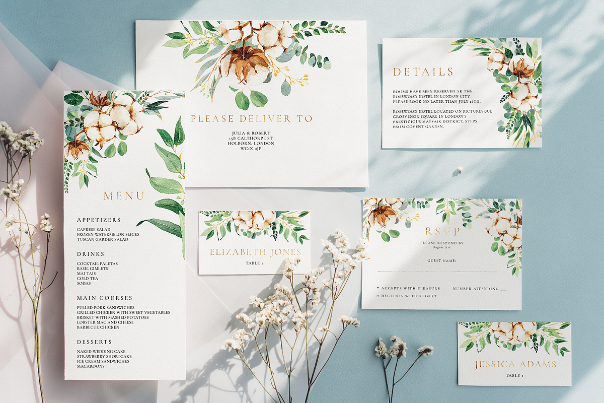 Eucalyptus & cotton - wedding suite in Wedding Templates - product preview 8