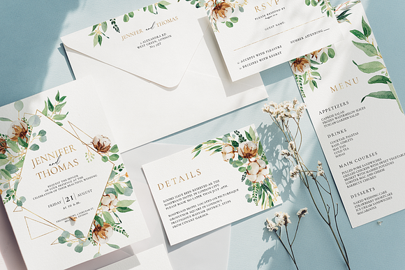 Eucalyptus & cotton - wedding suite in Wedding Templates - product preview 1