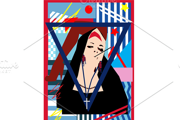 Sexy nun smoking cigarette, with wom