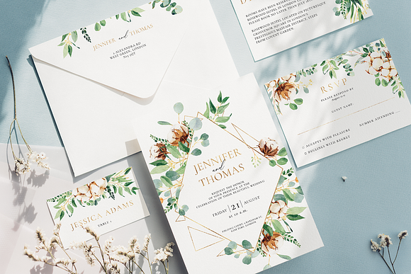 Eucalyptus & cotton - wedding suite in Wedding Templates - product preview 5