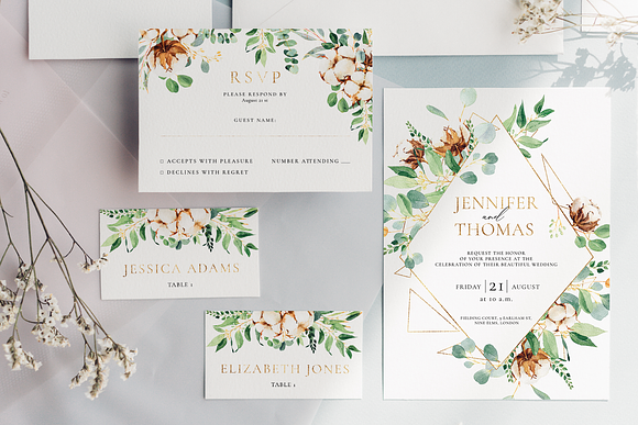 Eucalyptus & cotton - wedding suite in Wedding Templates - product preview 6