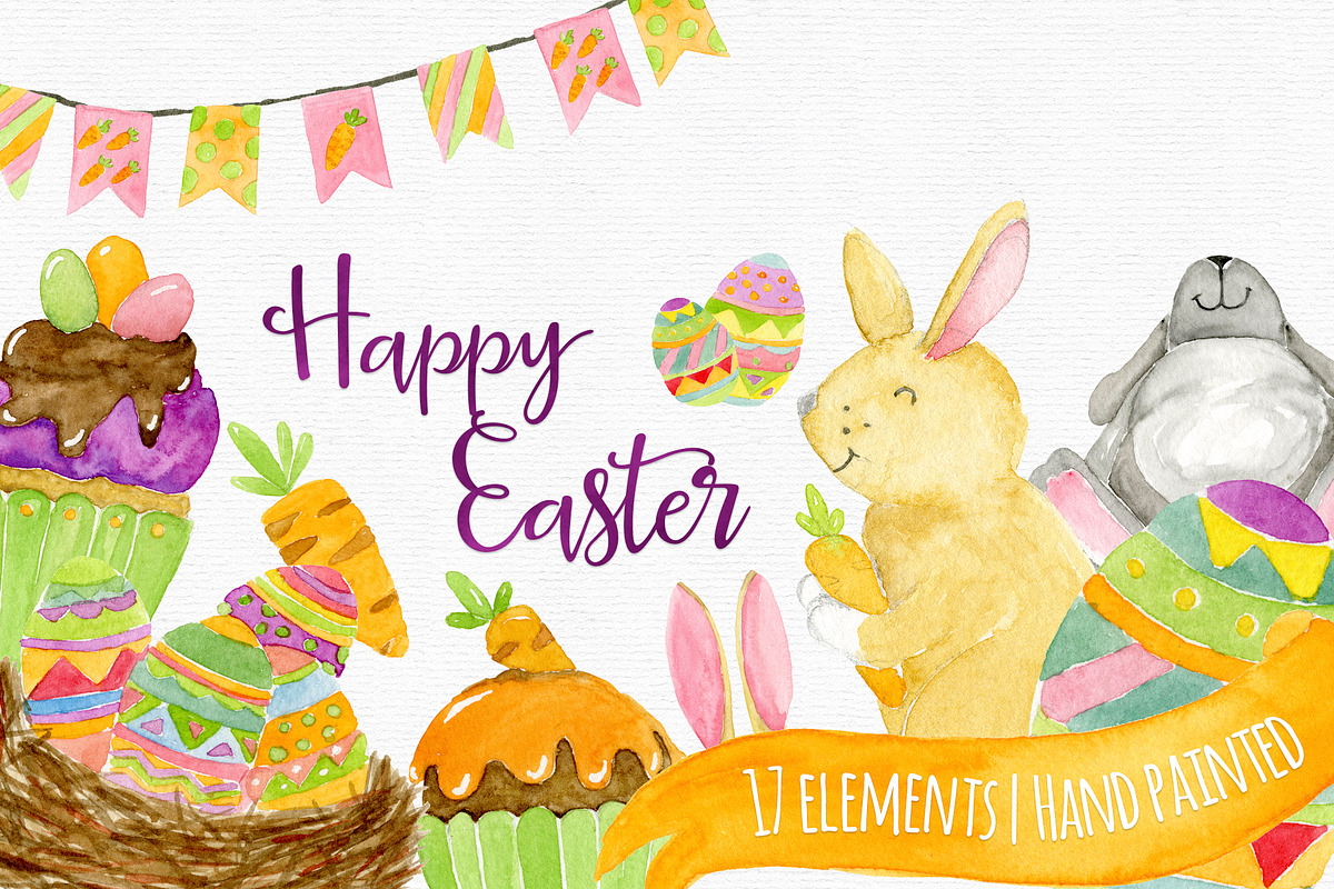 Watercolor Easter Clipart in Illustrations - product preview 8