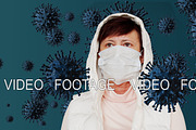 Masked Woman and Many Viruses Flying