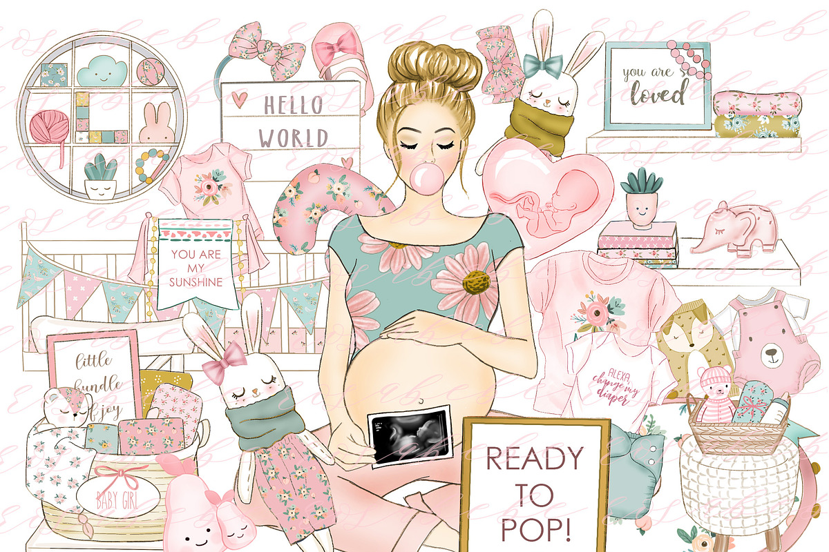 Baby girl clipart in Illustrations - product preview 8