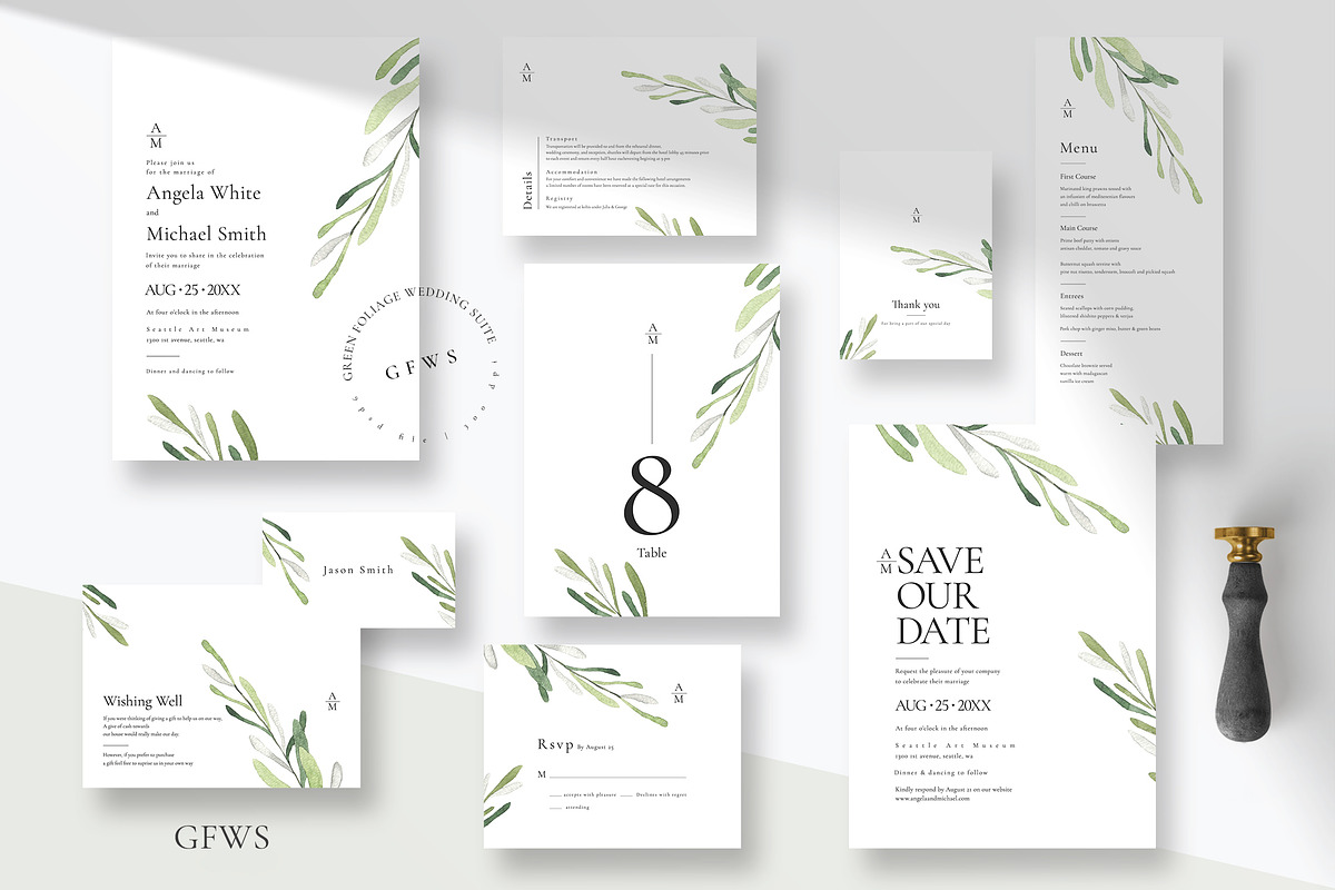 Green Foliage Wedding Suite in Wedding Templates - product preview 8