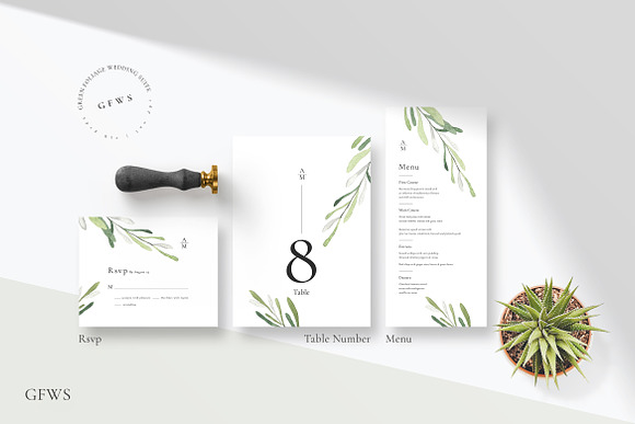 Green Foliage Wedding Suite in Wedding Templates - product preview 2