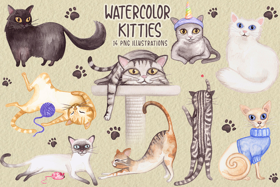Watercolor Cats