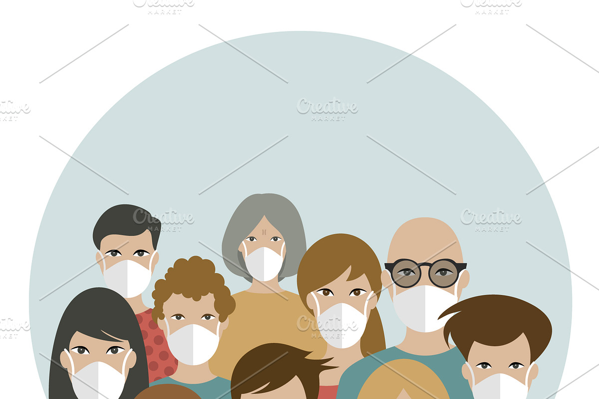 Group of people with masks in Illustrations - product preview 8