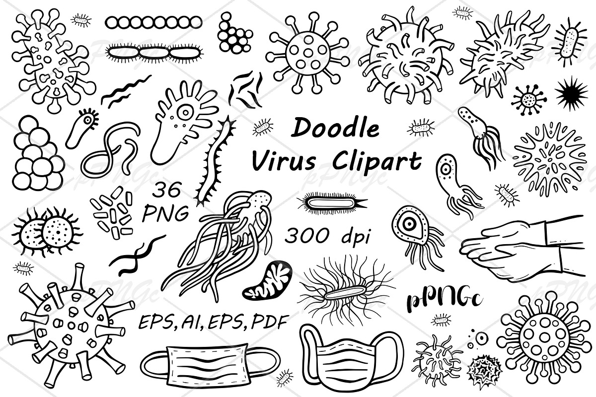 Doodle bacteria and virus clipart in Illustrations - product preview 8