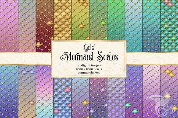 Gold Mermaid Scales Digital Paper