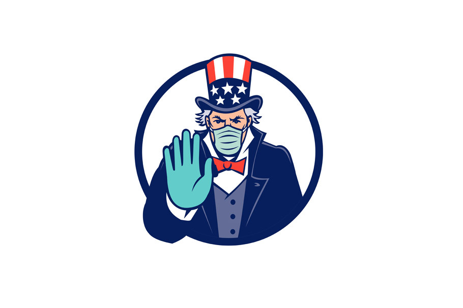 Uncle Sam Wear Mask Stop Hand Icon