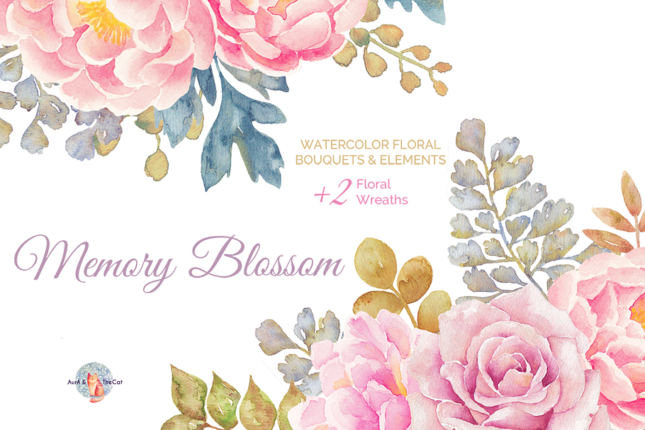 Memory Blossom Watercolor Clipart in Illustrations - product preview 8