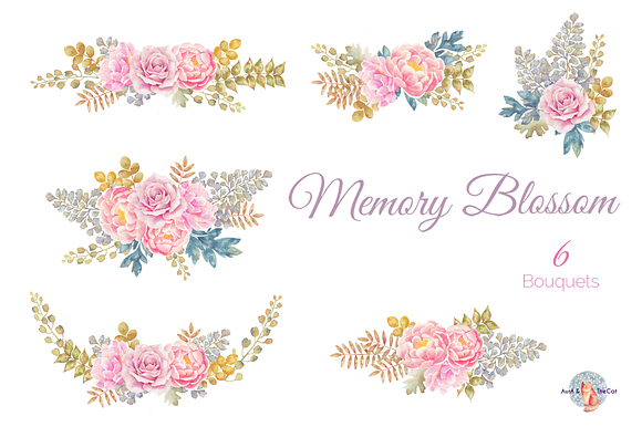 Memory Blossom Watercolor Clipart in Illustrations - product preview 1