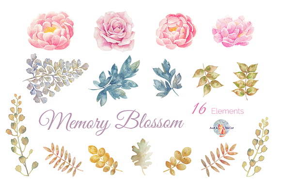 Memory Blossom Watercolor Clipart in Illustrations - product preview 2