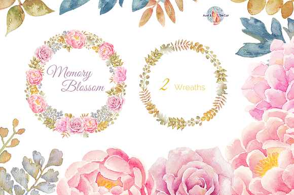 Memory Blossom Watercolor Clipart in Illustrations - product preview 3