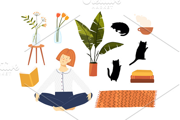 Woman Reading Book and Drinking Tea in Illustrations - product preview 1