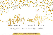 Golden confetti mockup bundle