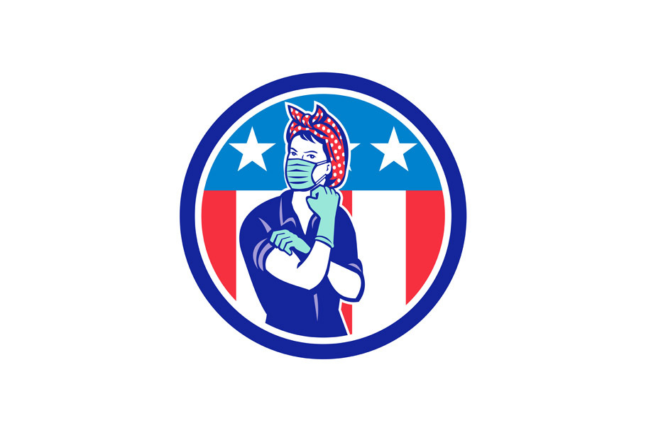 Rosie The Riveter Wear Mask USA Flag