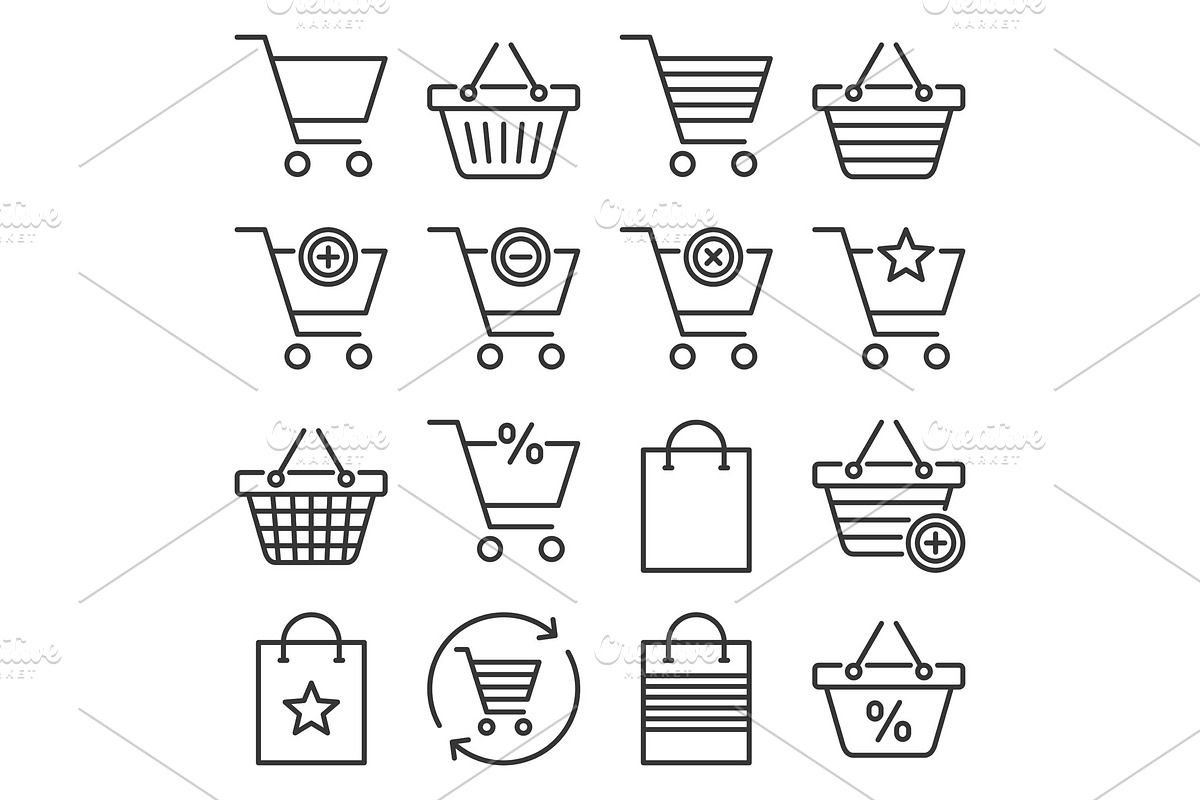 Shopping Cart and Bags Icons Set on in Objects - product preview 8