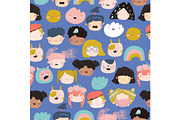 Seamless pattern of kids faces on a