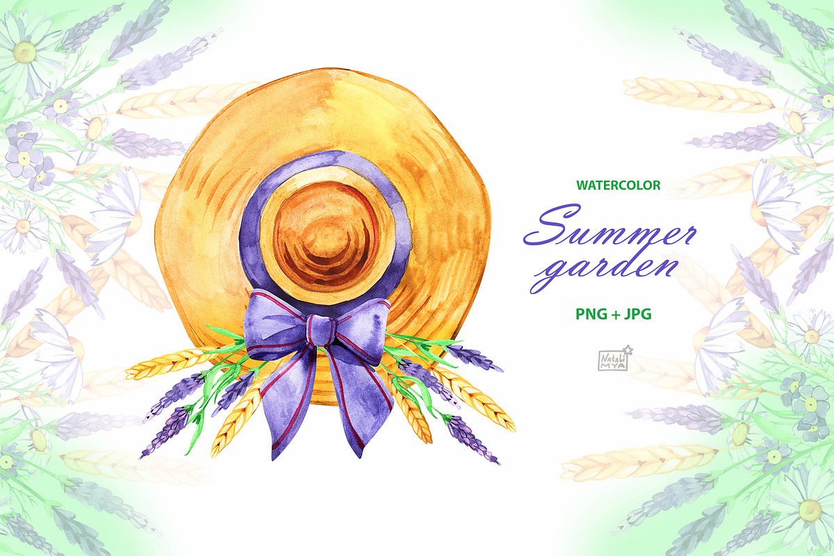 Watercolor summer garden cliparts in Illustrations - product preview 8