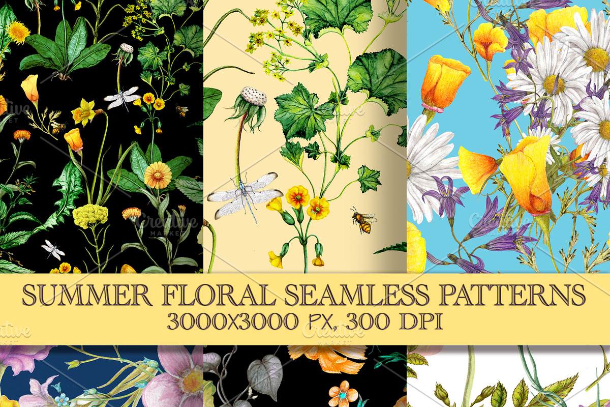 Summer floral seamless patterns set in Patterns - product preview 8