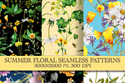 Summer floral seamless patterns set