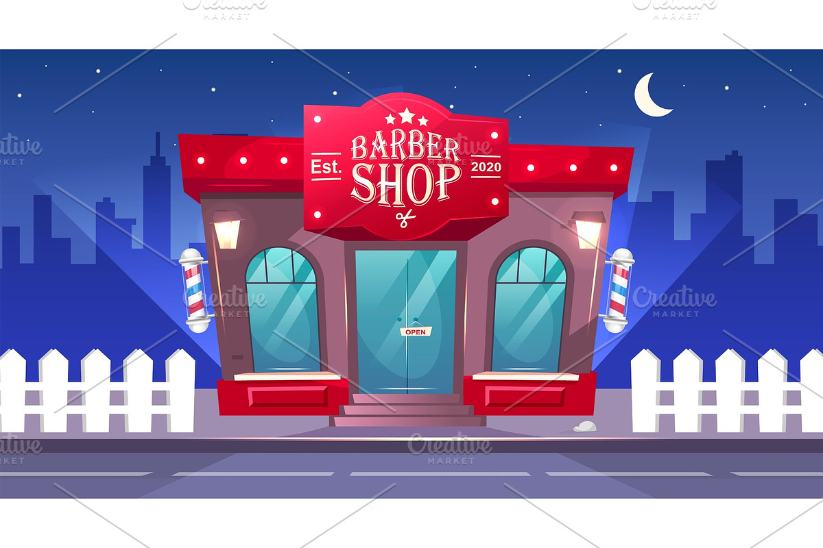Barbershop front at night in Textures - product preview 8