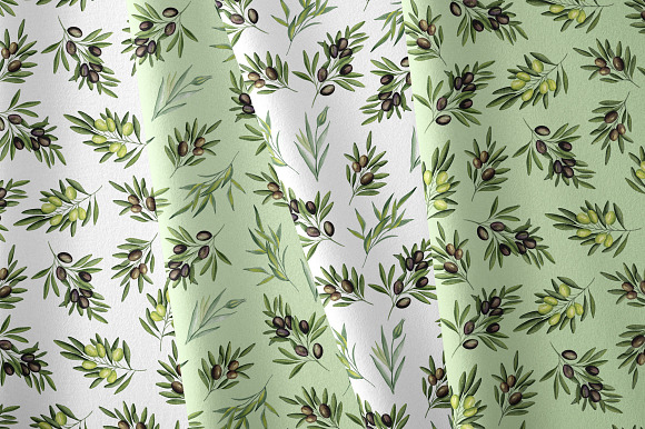 Olive branches.Watercolor hand drawn in Objects - product preview 6