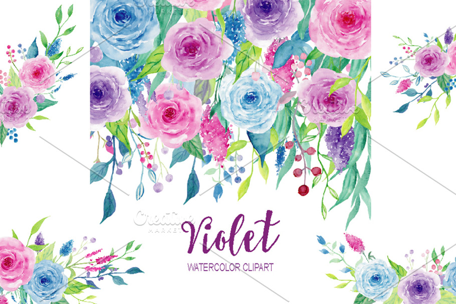Watercolor Clipart Violet Collection