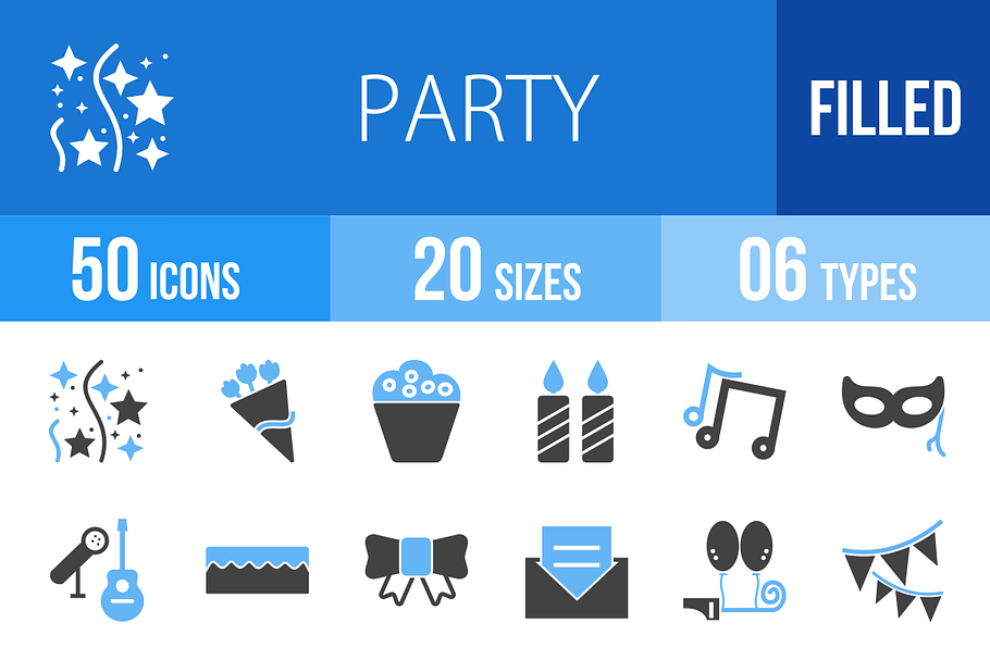 50 Party Blue & Black Icons