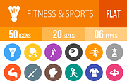 50 Fitness & Sports Flat Round Icons