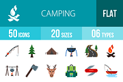 50 Camping Flat Multicolor Icons