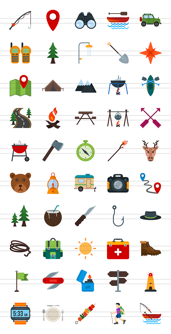 50 Camping Flat Multicolor Icons in Graphics - product preview 1