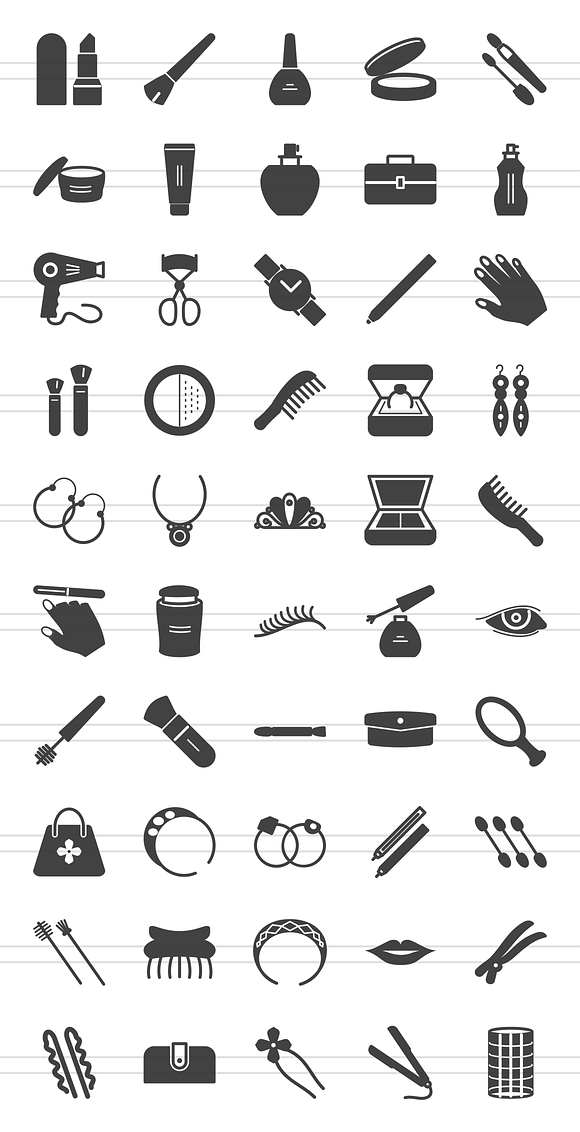 50 Makeup & Accessories Glyph Icons in Graphics - product preview 1