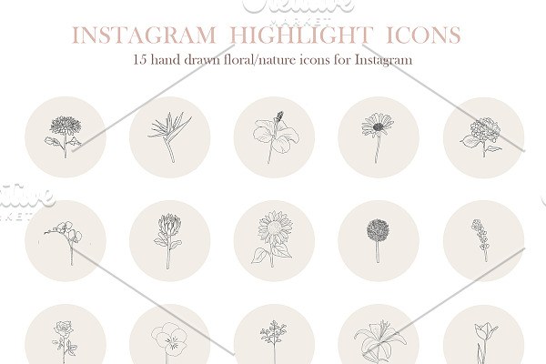 15 Hand Drawn Flower Instagram Icons