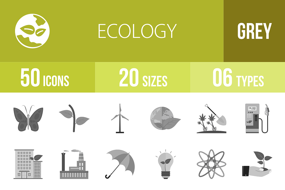 50 Ecology Greyscale Icons