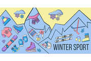 Winter sport concept banner, cartoon
