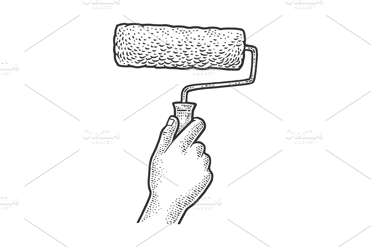 Paint roller in hand sketch vector in Objects - product preview 8