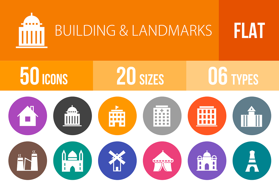 50 Buildings & Landmarks Flat Round