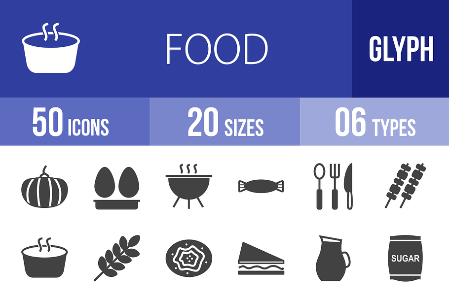 50 Food Glyph Icons