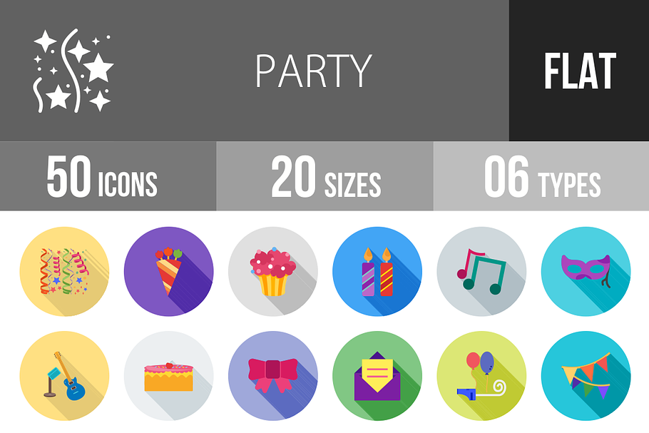 50 Party Flat Shadowed Icons