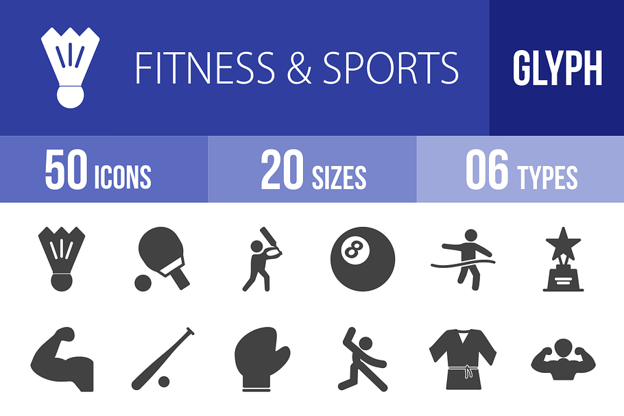 50 Fitness & Sports Glyph Icons