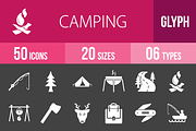 50 Camping Glyph Inverted Icons