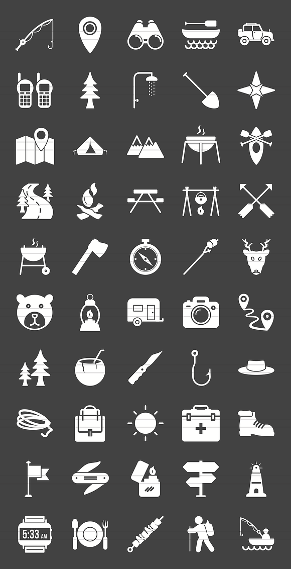50 Camping Glyph Inverted Icons in Graphics - product preview 1