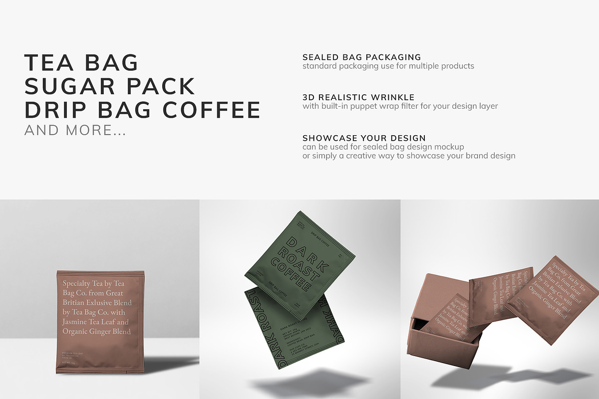 Chai-Tea Bag Sealed Bag Mockup in Branding Mockups - product preview 8