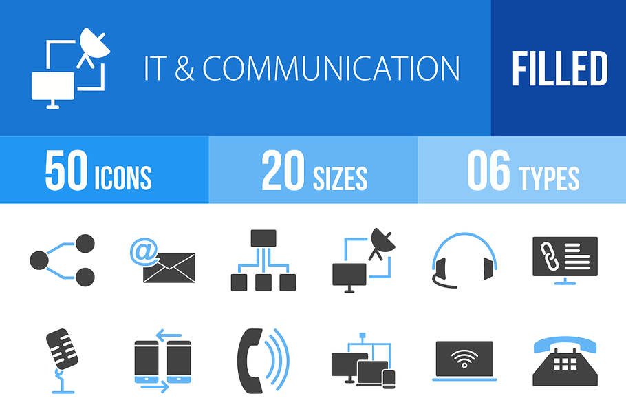 50 IT&Communication Blue&Black Icons