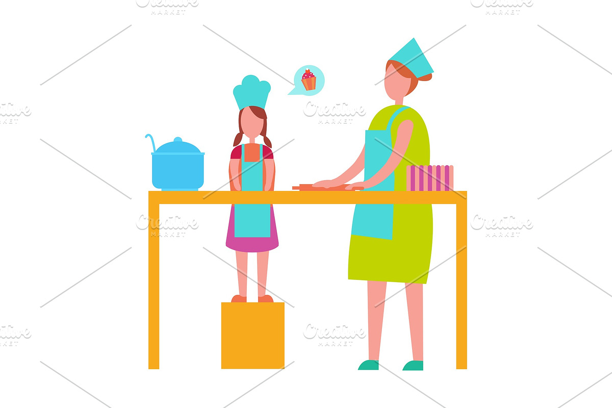 Mother and Daughter Cooking Isolated in Illustrations - product preview 8
